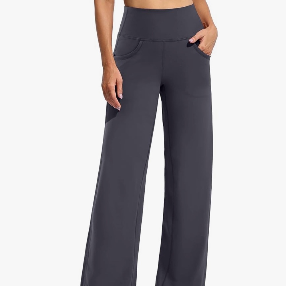Charcoal gray wide leg, four-way stretch pants - size large tall (32” inseam)